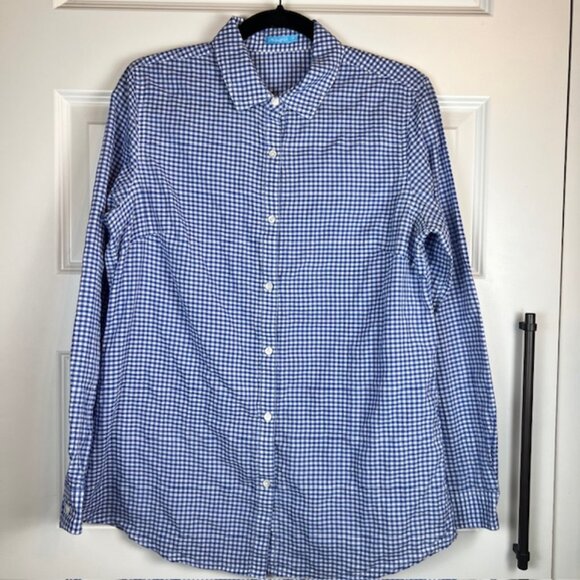 J.McLaughlin Blue Gingham Check Cotton Button Down Shirt Women’s Medium - Picture 2 of 6